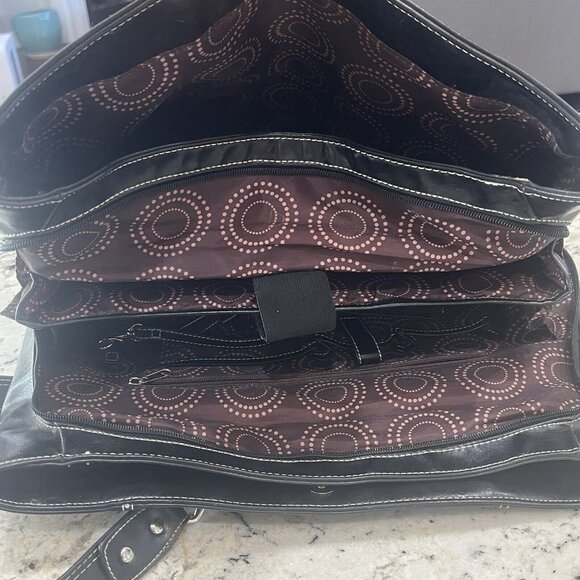 Franklin Covey Black Laptop Briefcase Triple Gusset Bag Tote+ Wallet Organizer - Picture 15 of 16